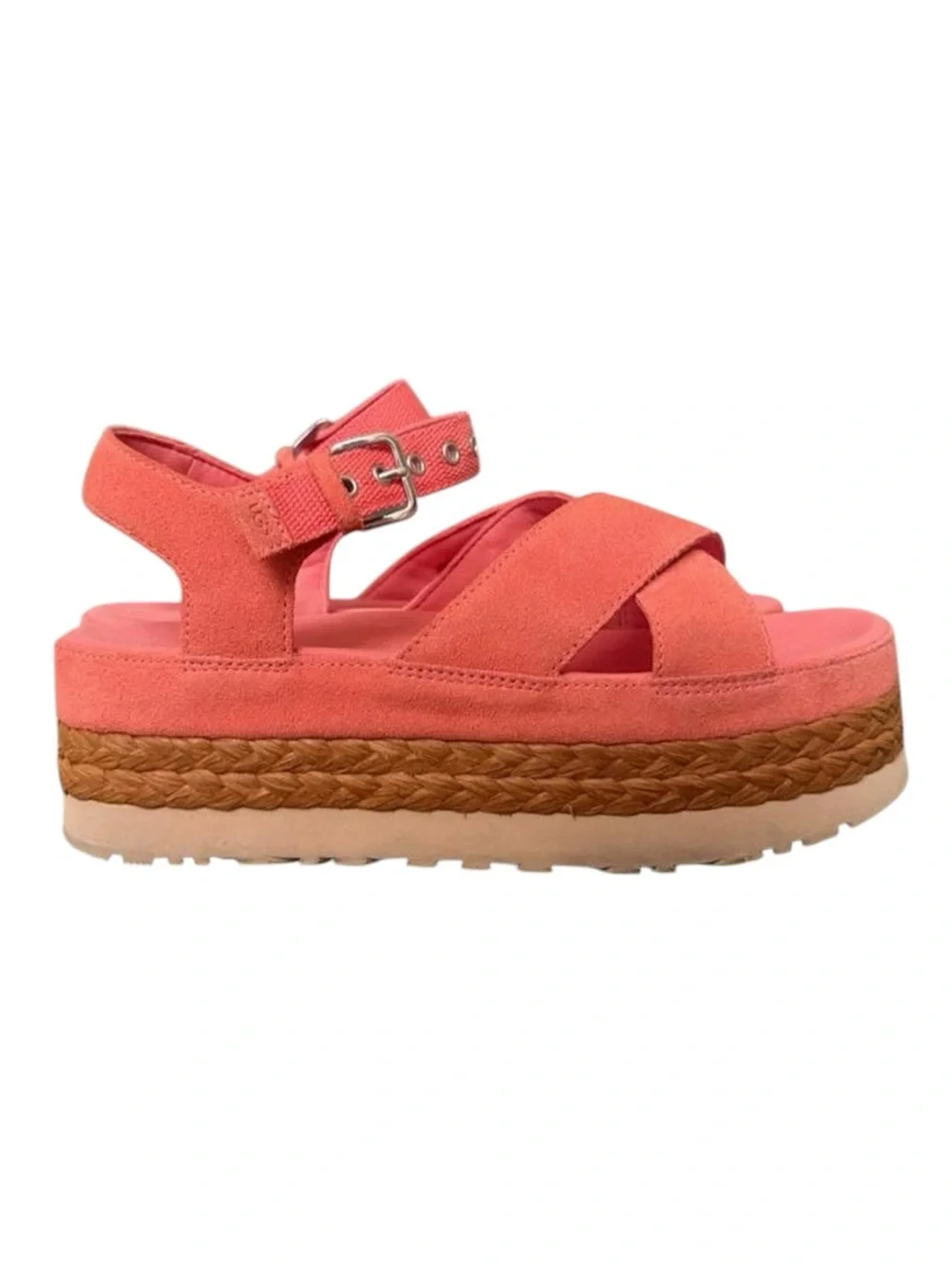 Ugg Aubrey Ankle Strap Platform Comfort Sandals Coral 9.5 Retro Boho Resort Chic